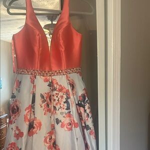 Elegant Cinderella Pink and Floral Prom Dress